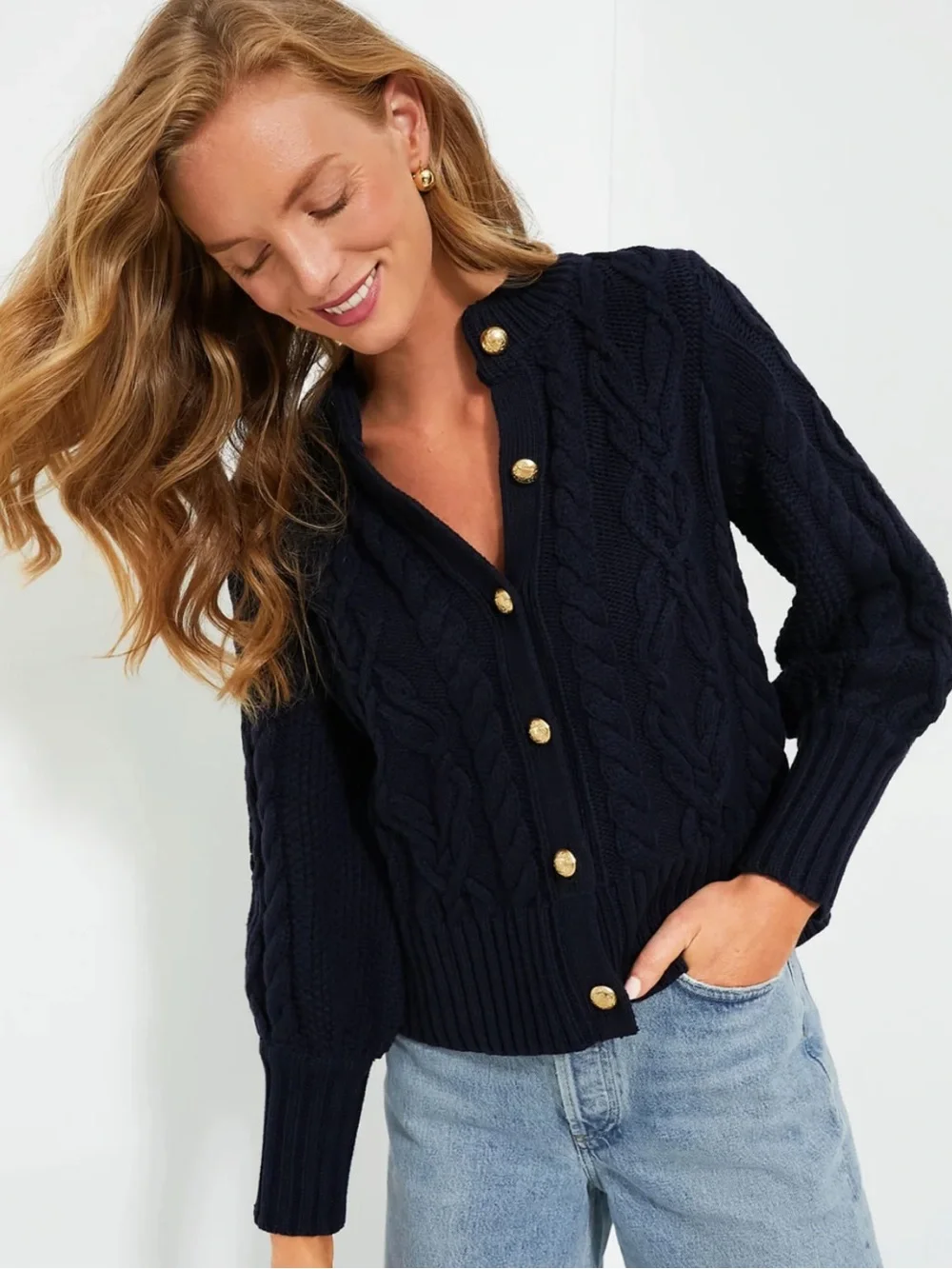 TUCKERNUCK Cable-Knit Navy Cardigan
